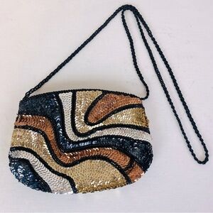 Carla Marchi Abstract Sequin Evening Party Clutch Purse 6” x 8” 5.5“